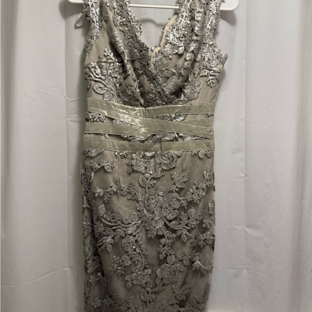 Tadashi Shoji Silver Lace Midi Dress